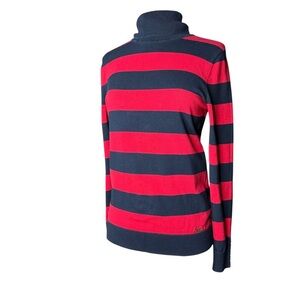 Tommy Hilfiger Small Sweater Red and‎ Navy-Black Stripes Nautical turtleneck